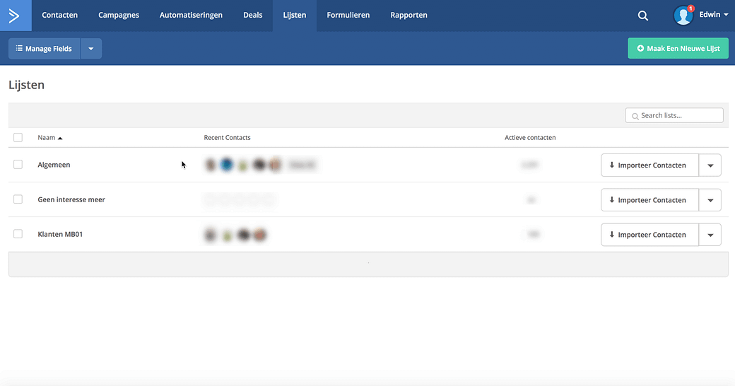 activecampaign lijsten