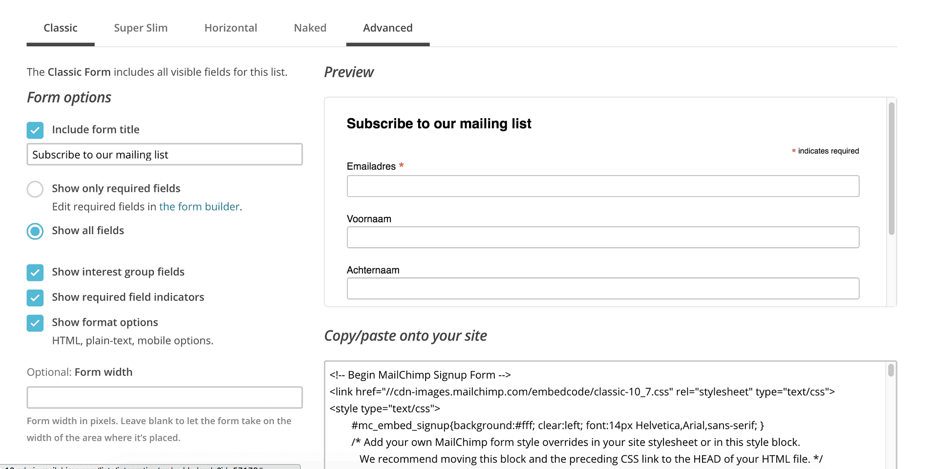 mailchimp formulier op je website aanpassen