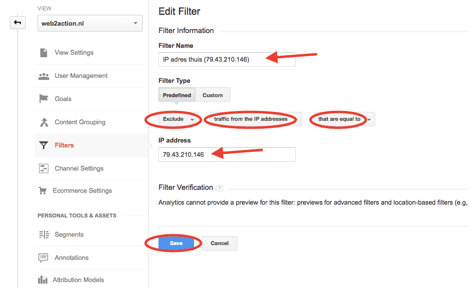 eigen IP uitsluiten in Google Analytics 5